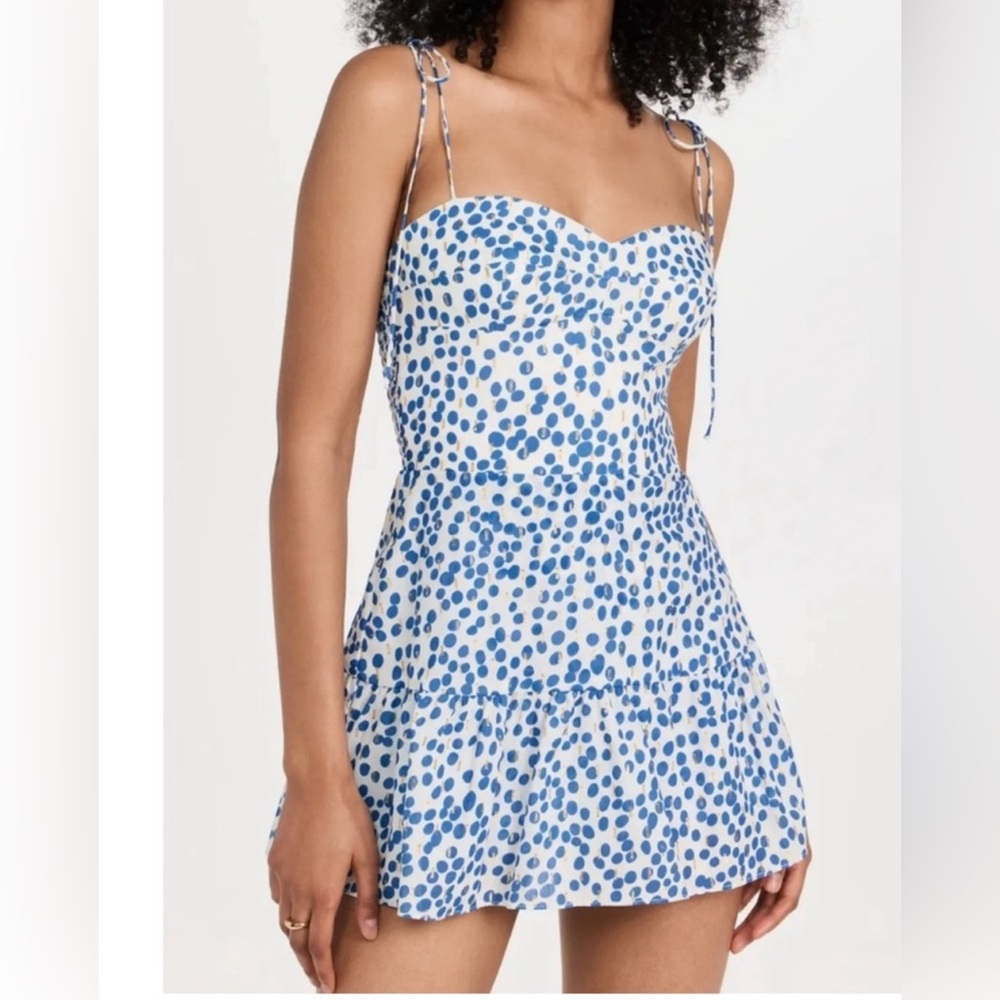 Amanda Uprichard Blue and White dot Tie-Strap Mini dress w shorts (worn once)